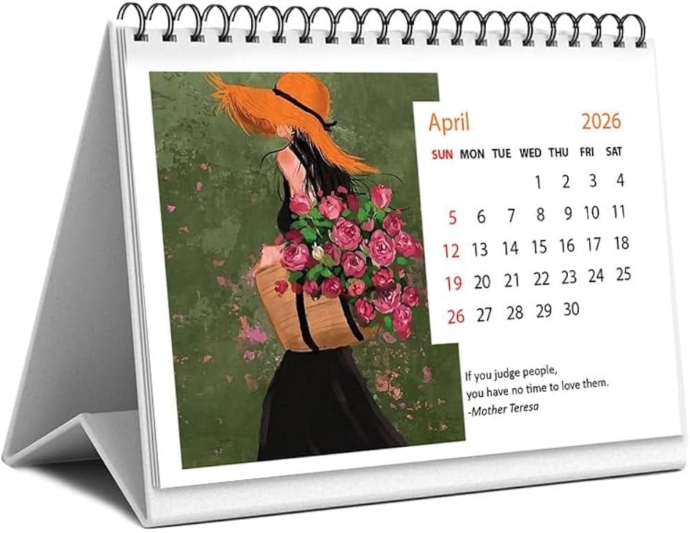 Table Top Calendar – Illustrated Girl with Flowers